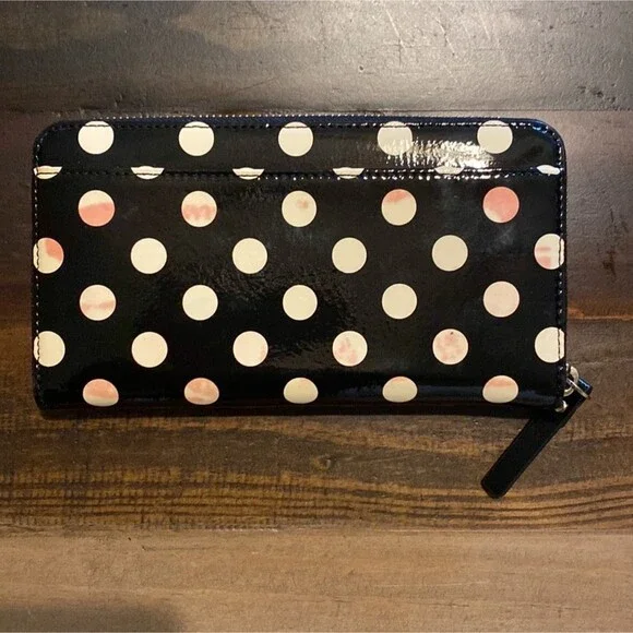 Kate Spade Polk A Dot Black White Full Zip Wallet - Picture 2 of 8